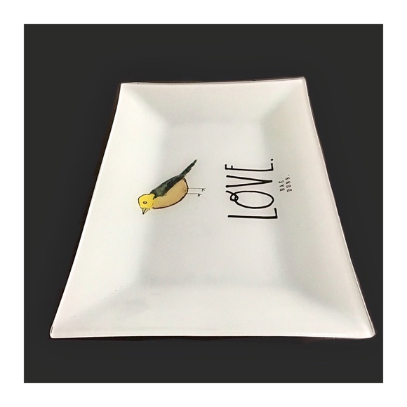 Rae Dunn LOVE Glass Accent Tray with Bird Graphic - Picture 2 of 12